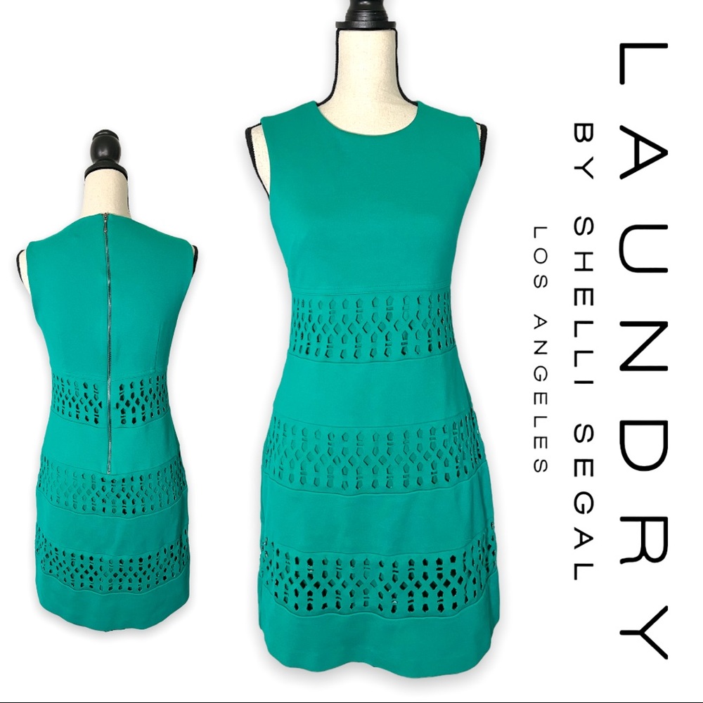 LAUNDRY by Shelli Segal Green Teal Cutout Layered Sheath Dress sz 6